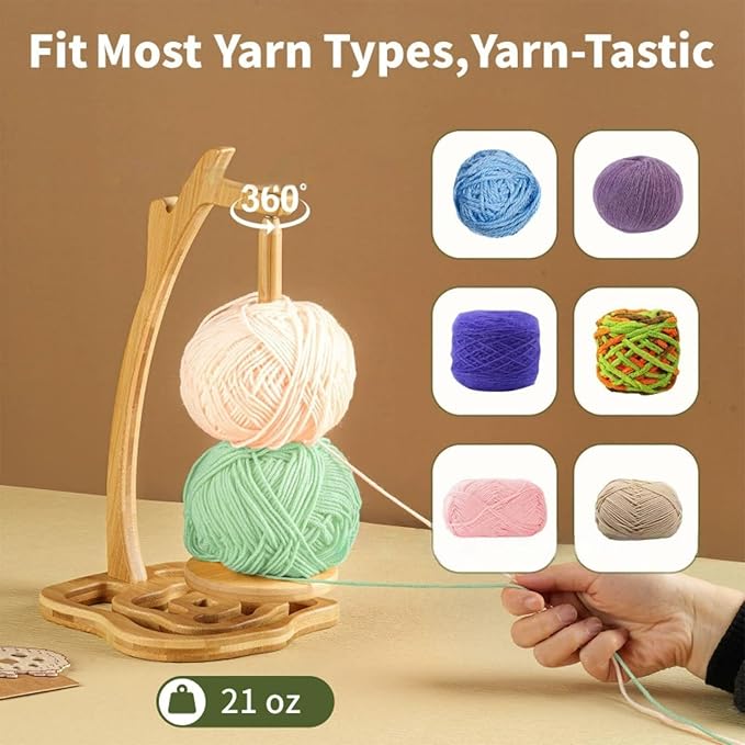 Joyeee Magnetic Rotating Pendulum Yarn Ball Dispenser Stand, Wooden Spinning - Image 5