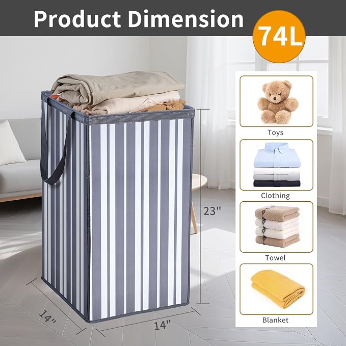 Laundry Basket，74L Laundry Hamper Large Collapsible, Waterproof & Space-Saving - Image 2