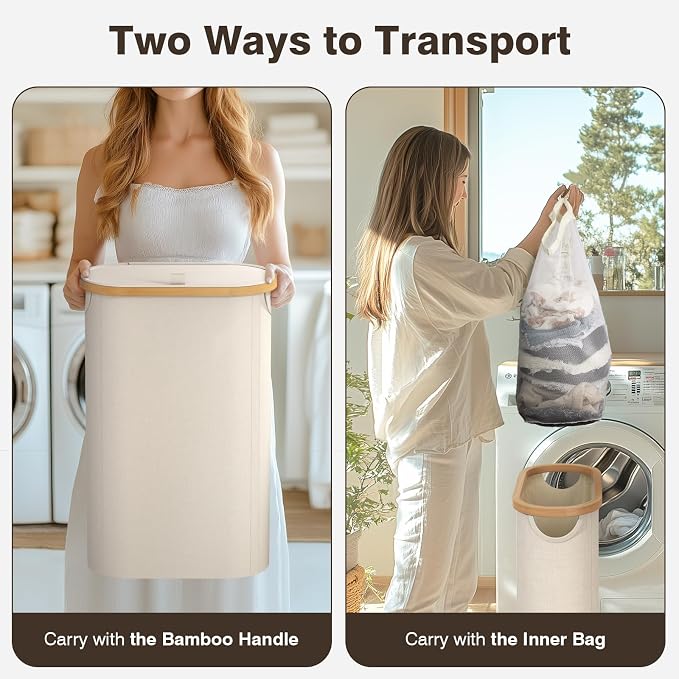 Slim Laundry Hamper with Lid, 60L Small Laundry Basket with Handles&Removable - Image 3