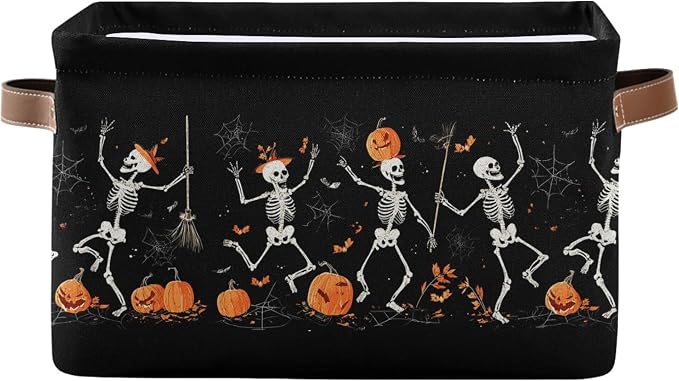 Halloween Skeleton Black Storage Basket by Wamika