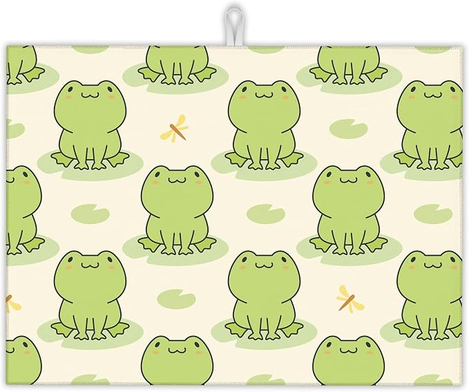 Cute Green Frog Dish Drying Mats 18x24 Inch, Dish Pad Drying Rack Mat by UIUPRO