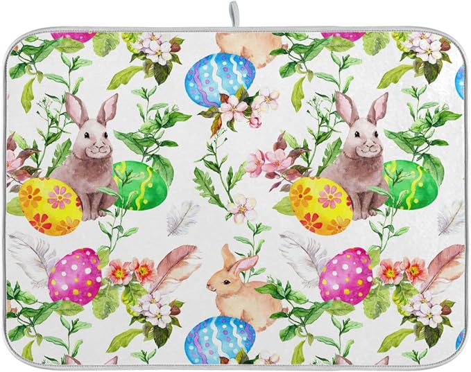 Easter Bunny Eggs Floral Pattern Absorbent Dish Drying Mat, 16 x 18 Inches by Unknown