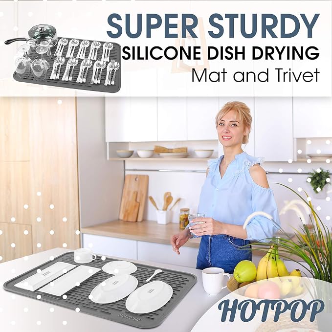 HOTPOP Medium Super Sturdy Silicone Dish Drying Mat and Trivet, Dishwasher Safe - Image 2