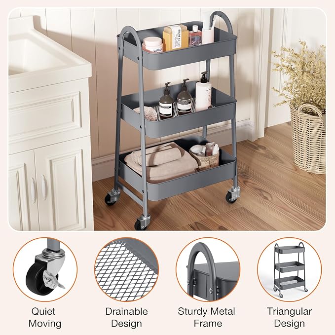 NEWBULIG 3-Tier Rolling Utility Cart - Image 2