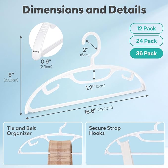 HOUSE DAY Plastic Clothes Hangers 36 Pack, Sweater Hangers No Shoulder Bump - Image 7