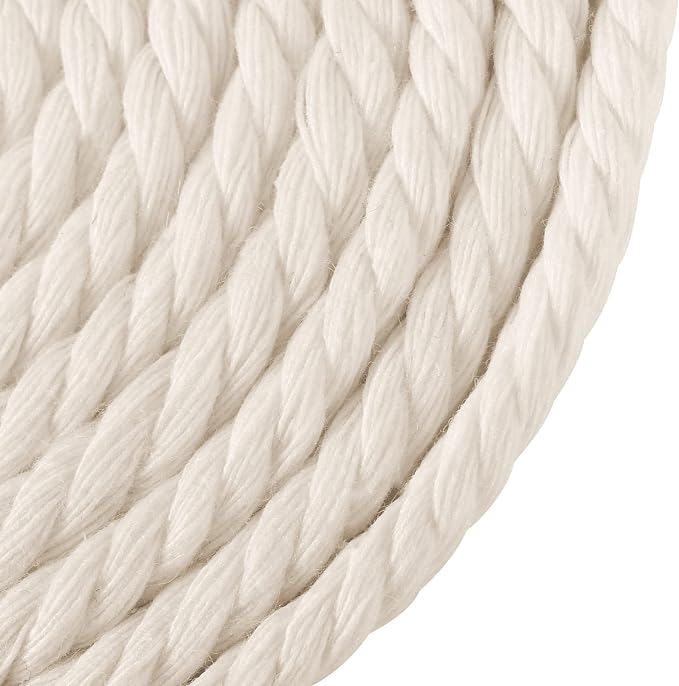 FUNSUEI Natural Macrame Cord 6 mm x 500Ft, 4 Strand Twisted Soft Cotton Cord - Image 3