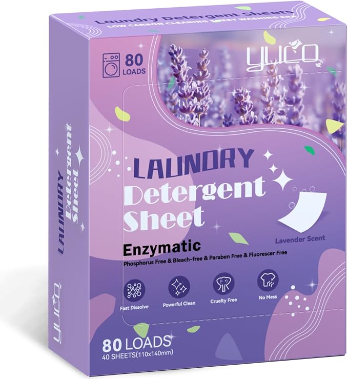 YUCO Laundry Detergent Sheets Lavender Scent 80 Loads Eco Friendly Laundry Soap by YUCO