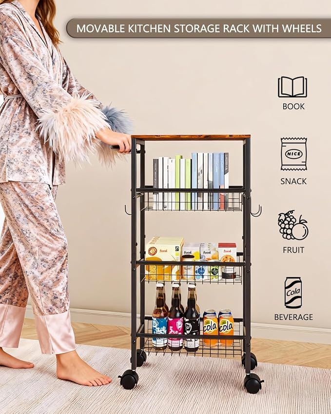 Rolling Utility Cart, 4-Tier Slim Narrow Storage Cart - Image 8