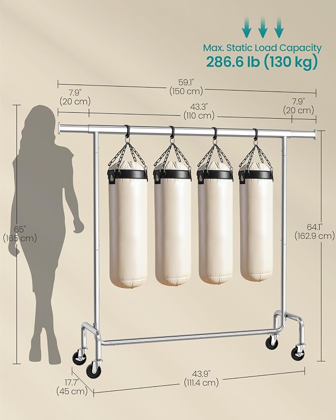 SONGMICS Clothes Rack with Wheels, Heavy-Duty Garment Rack with Extendable - Image 6