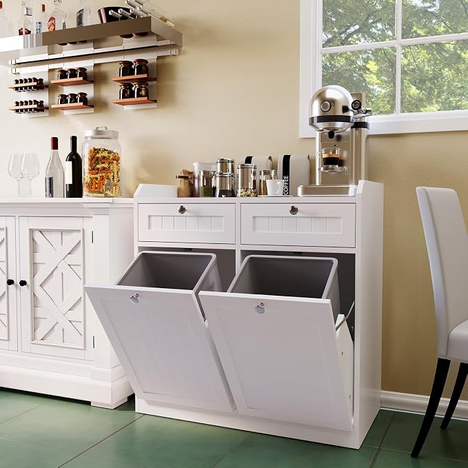 Double Tilt Out Trash Can Cabinet, Dog-Resistant, Fits 13.8"H Bins, Includes by LDarqeer