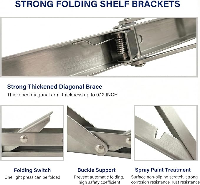 Folding Shelf Brackets 14 Inch, Collapsible Metal Brackets 8 10 12 14 16 18 20 - Image 3