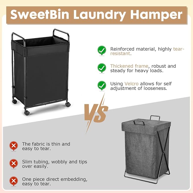 90L Laundry Hamper with Wheels, Rolling Laundry Sorter cart with Metal Frame - Image 5