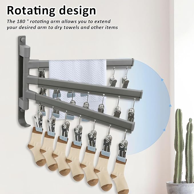 Clothes Drying Rack, Drying Rack, Wall Mounted Rotate Drying Hangers - Image 4
