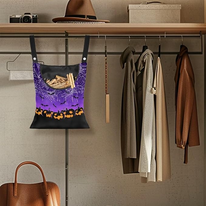 Jack-O'-Lantern Bats Pin Collector Bag Reusable Clothespin Storage Organizer - Image 4