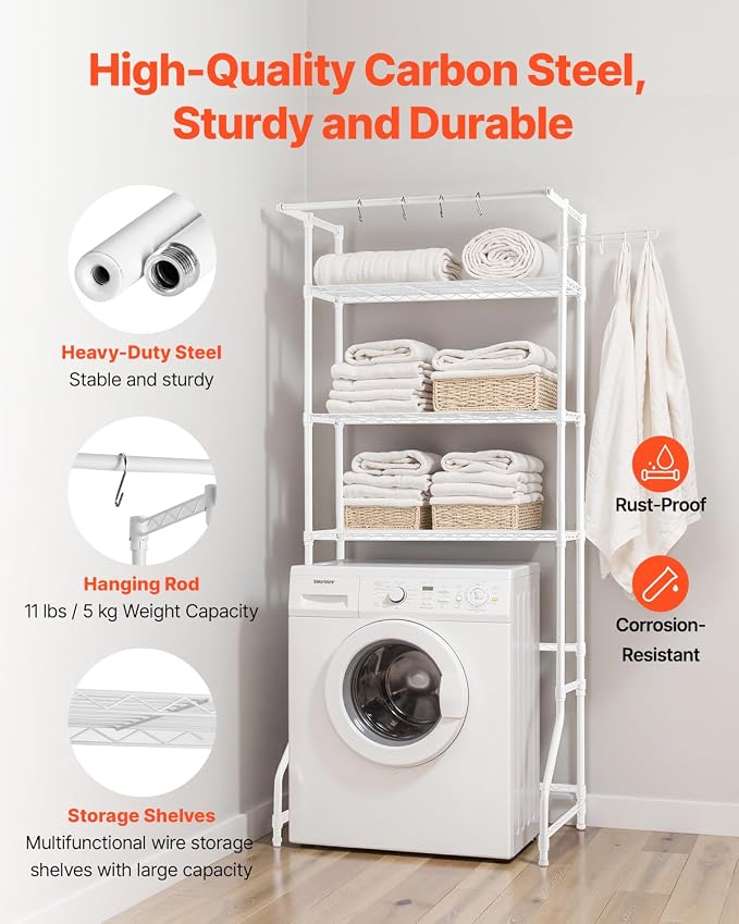 VEVOR Over The Washer and Dryer Storage Shelf, 3 Tier Laundry Room Drying Rack - Image 7