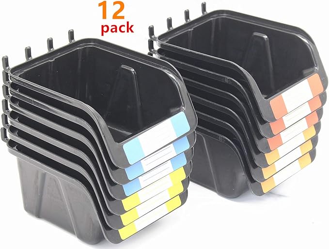 Colorstorm Pegboard Bins Kit 12 PACK Black Pegboard Parts Storage Tool Peg - Image 3