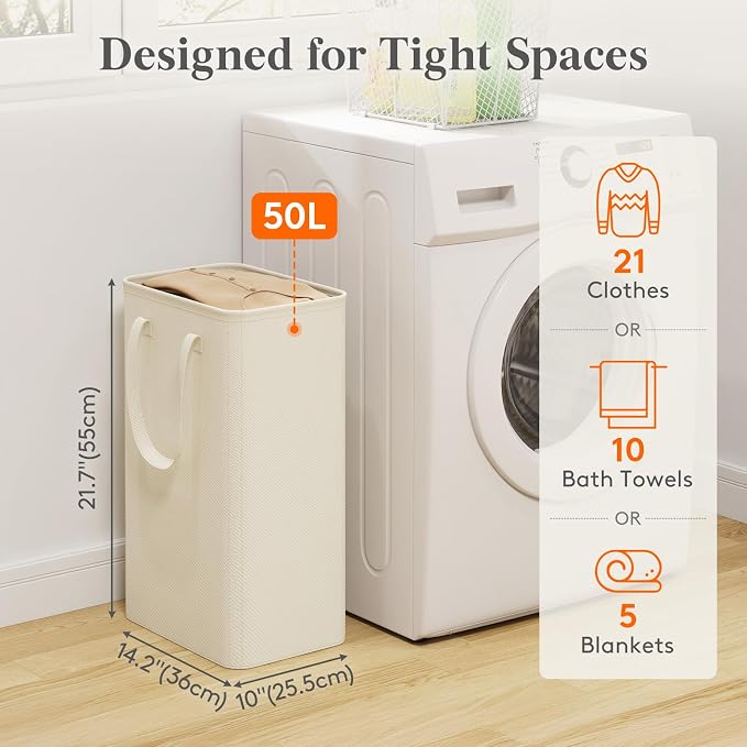 Lifewit 50L Slim Laundry Hamper, Narrow Small Laundry Basket - Image 2