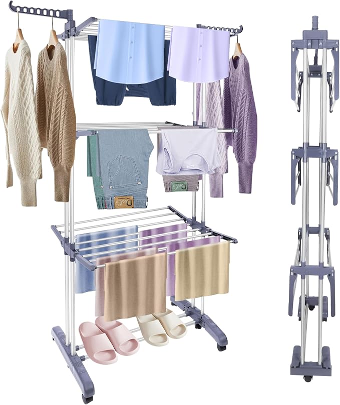 Clothes Drying Rack Foldable Drying Rack Clothing, Oversize 4 Tier Clothes by Pheluoca