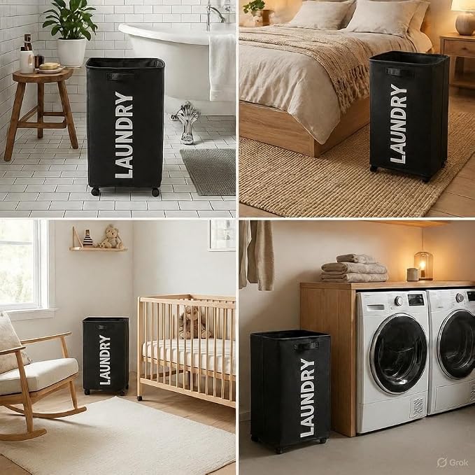75L – Lockable Wheels Laundry Basket – Support Rods & Box Base – Tall Slim - Image 5
