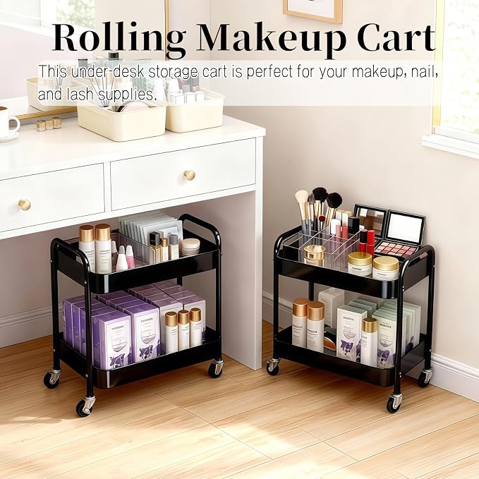 2 Tier Rolling Cart with Wheels - Image 2