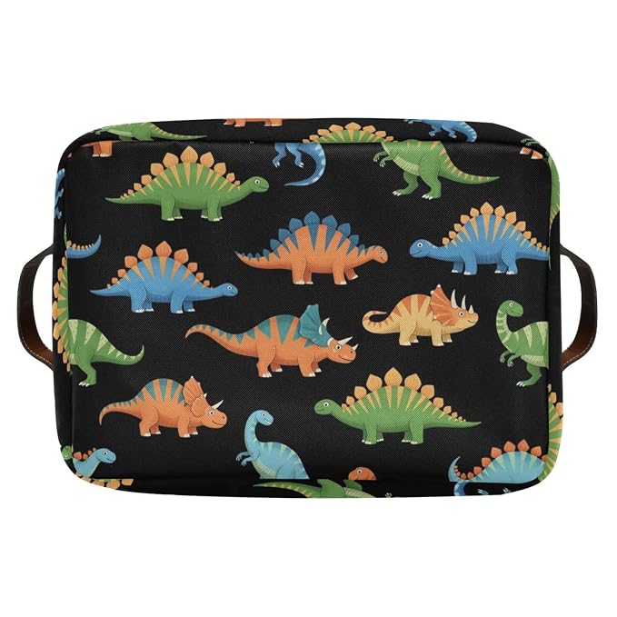 Colorful Dinosaurs Black Rectangular Storage Bin Basket - Image 8