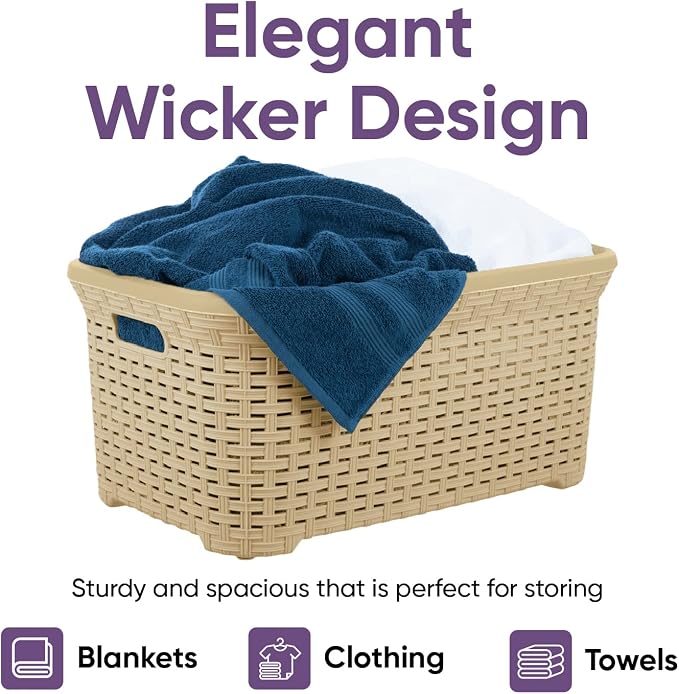 Superio Laundry Basket Plastic Storage Hamper Basket, Wicker Design 50 Liter - Image 6