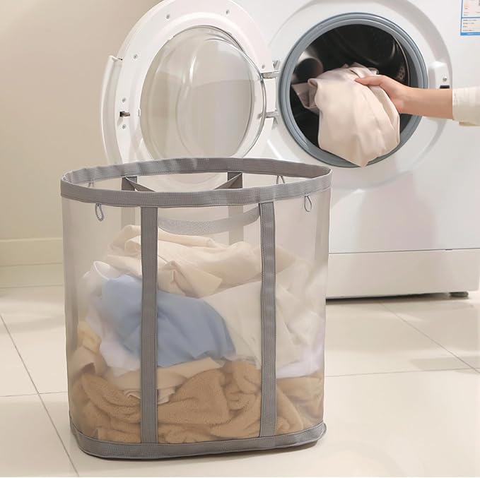 Mesh Bag with Handles, Collapsible Laundry Basket, Foldable Laundry Bag - Image 5
