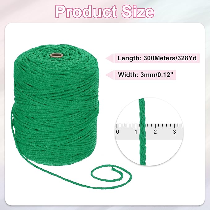 HARFINGTON Natural Macrame Cord 3mm x 328 Yards 4 Strand Twisted Cotton Macrame - Image 2