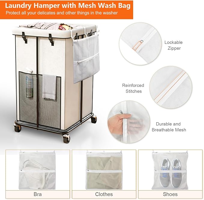 160L Laundry Basket with Wheels, Rolling Laundry Hamper with Removable Bag and - Image 2