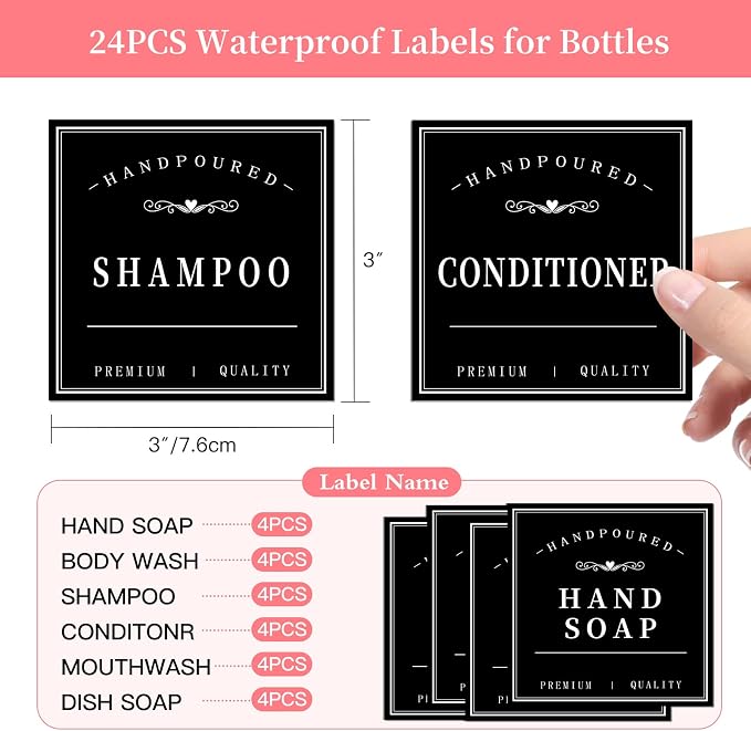 Waterproof Soap Labels for Bottles, Mouthwash Dispenser Label for Bathroom - Image 2