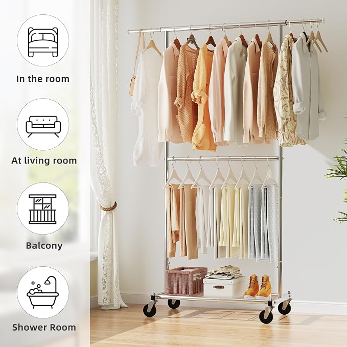 Simple Trending Standard Clothing Garment Rack, Rolling Clothes Organizer - Image 2
