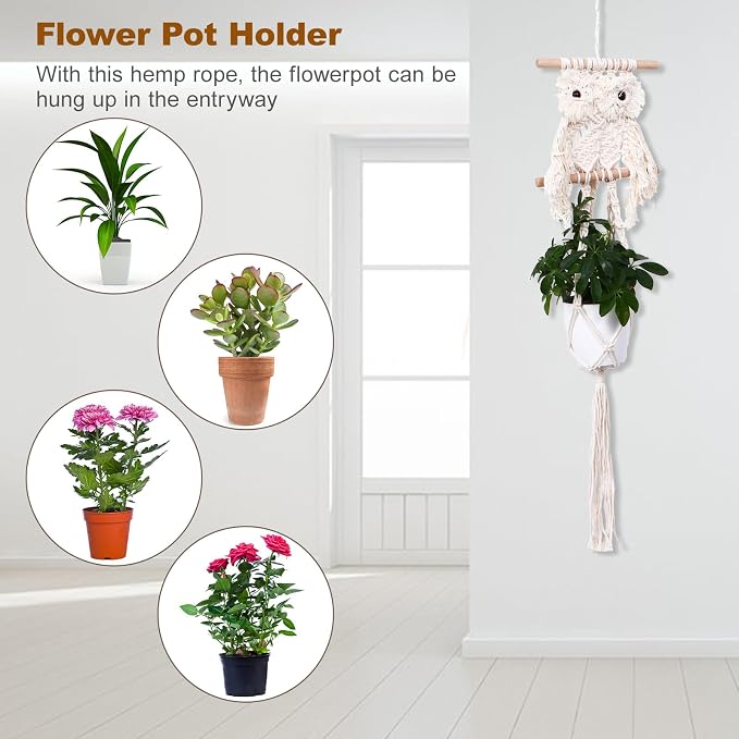 Nordic Style Hand-Knitted Macrame Owl Plant Hanger Basket - Image 8