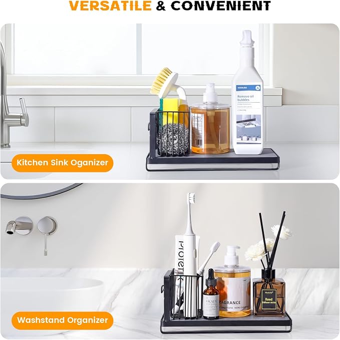 KONE Black Kitchen Sink Caddy: Kitchen Sponge Holder - Image 7