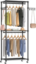 Heavy Duty Rolling Garment Rack, 3 Tiers Wire Shelves Adjustable Freestanding by EXGLOBOL