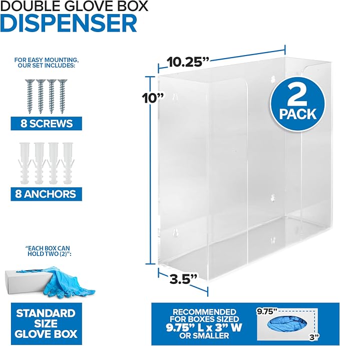 Stock Your Home Double Acrylic Gloves Dispenser Tissue Box Shelf, Glove Holder - Image 2