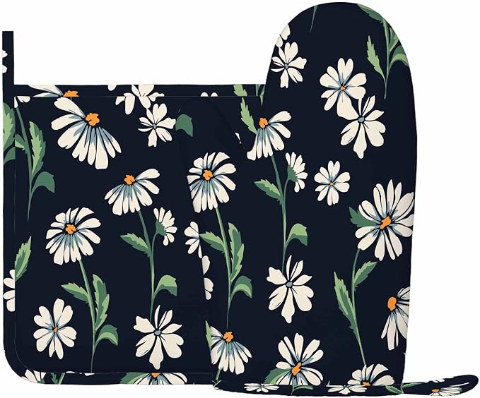 Mxocom Cute Daisy Print Oven Mitts and Pot Holders Sets Summer Garden Spring - Image 2