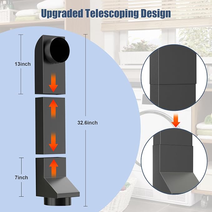 17.7-29.5" Telescoping Dryer Vent Connector Kit, 304 Stainless Steel Periscope - Image 4