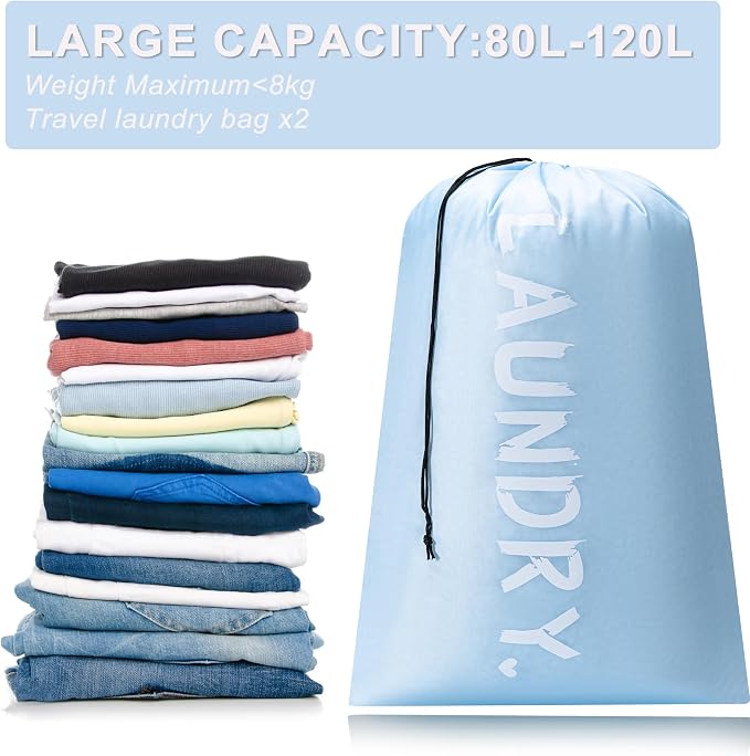 2 Pack 28" x 40"Travel Laundry Bag, Machine Washable Dirty Clothes Organizer - Image 4