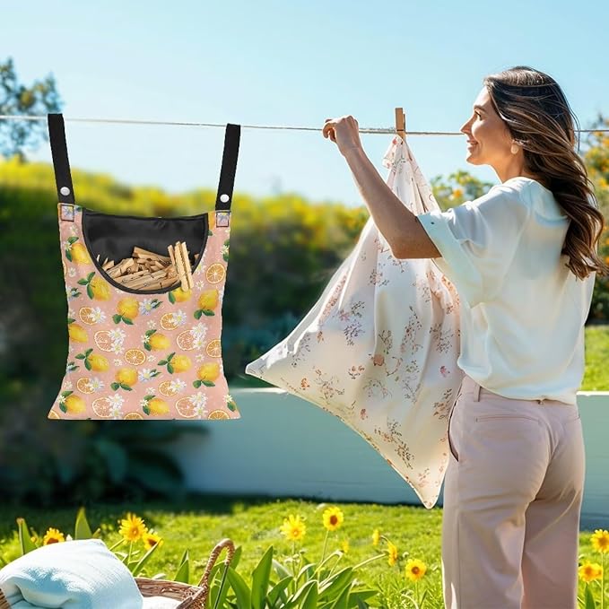 Lemon Clothespin Bag with Hanging Hook Waterproof Laundry Clothes Pin Holder - Image 2