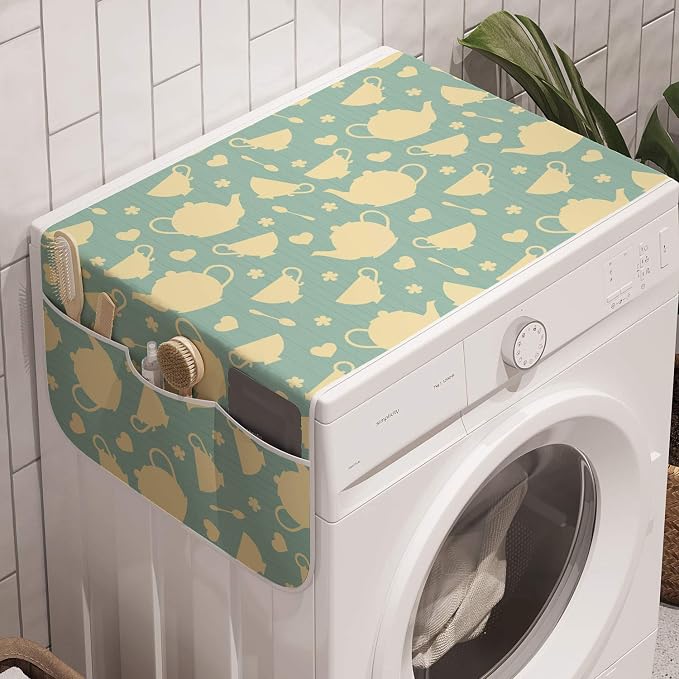Ambesonne Tea Washing Machine Organizer, Tea Cup and Teapot Elements in by Ambesonne