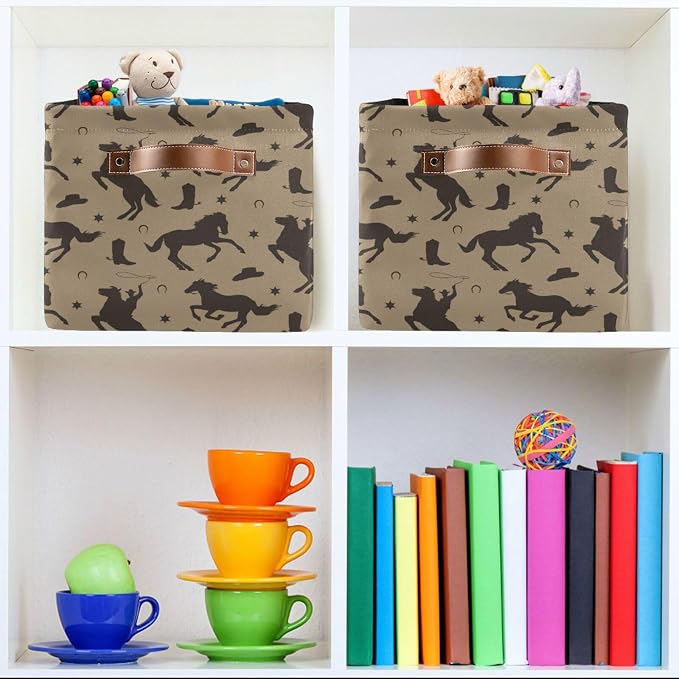 Pfrewn Storage Basket Bins Foldable Laundry Hamper Toy Wild West Cowboy Horses - Image 7