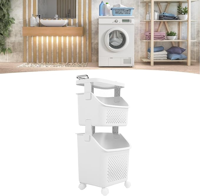 Bathroom Laundry Basket, Stackable Rolling Laundry Hamper, Clothes Storage - Image 6