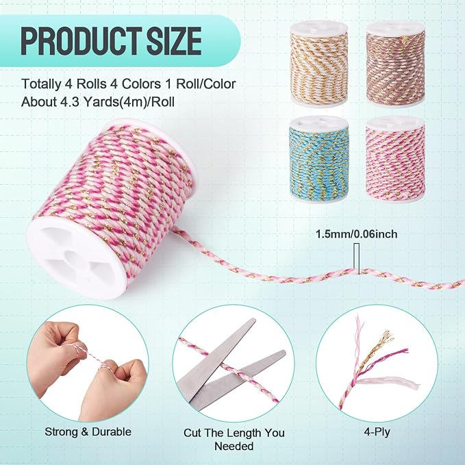 51.6 Feet Handmade Twine Braided Cord 1.5mm Ethnic Macrame Polycotton Rope - Image 3