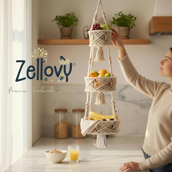 3 Tier Hanging Fruit Basket for Kitchen, Macrame Fruit Hanger, Macrame Hanging - Image 7