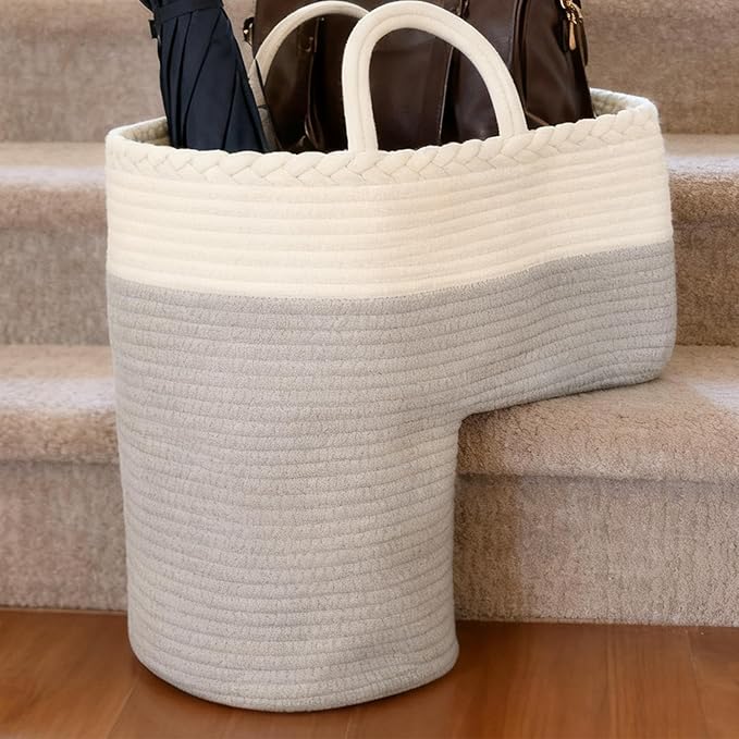 Stair Storage Basket, Large Capacity Foldable Woven Step Organizer, Toy Books - Image 7