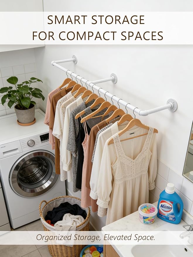 Aduanbang 65.7in Industrial Pipe Wall Mounted Clothes Rack, Heavy Duty - Image 2