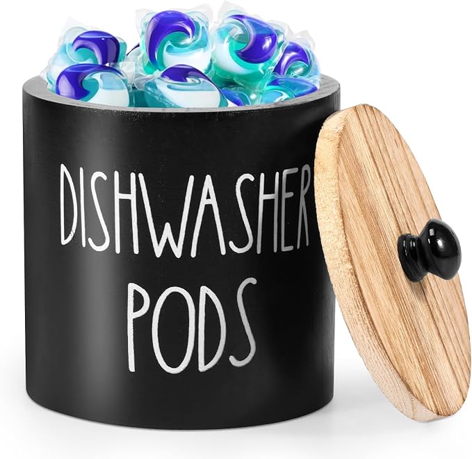 Dishwasher Pod Container with Lid, Wood Laundry Detergent Pods Storage Container - Image 9