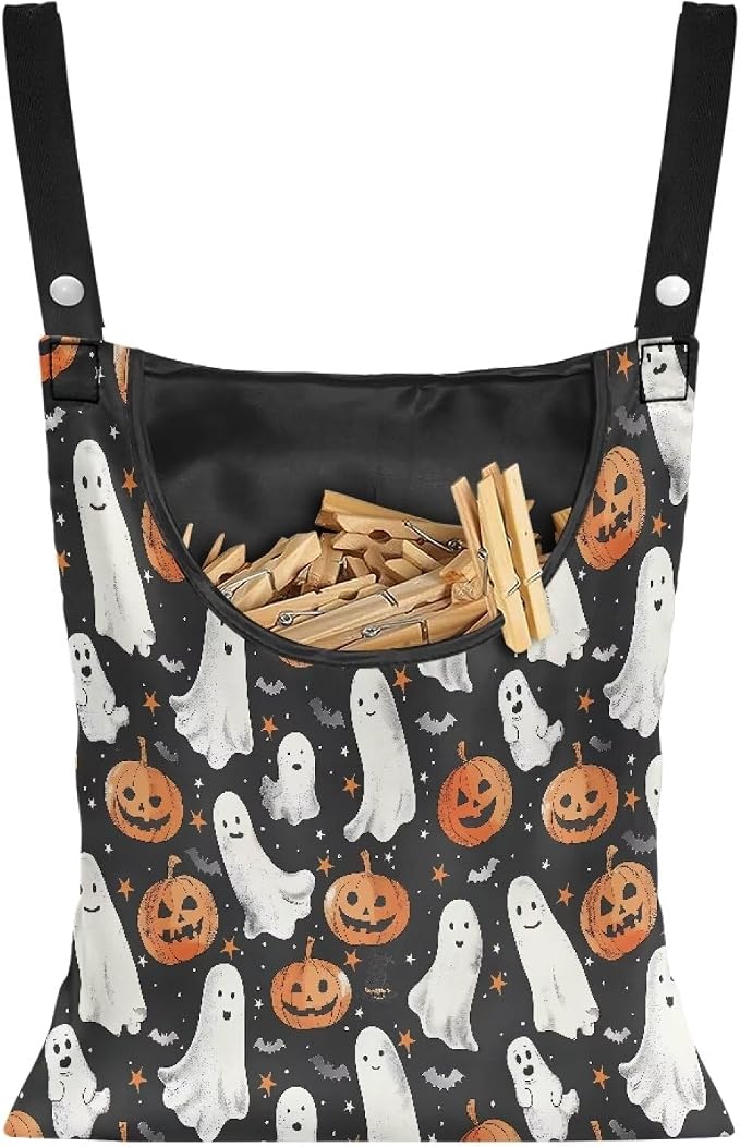 Jack-O'-Lantern Ghost Clothes Pin Hanging Bag Clothespin Storage Bag Portable by Psesaysky