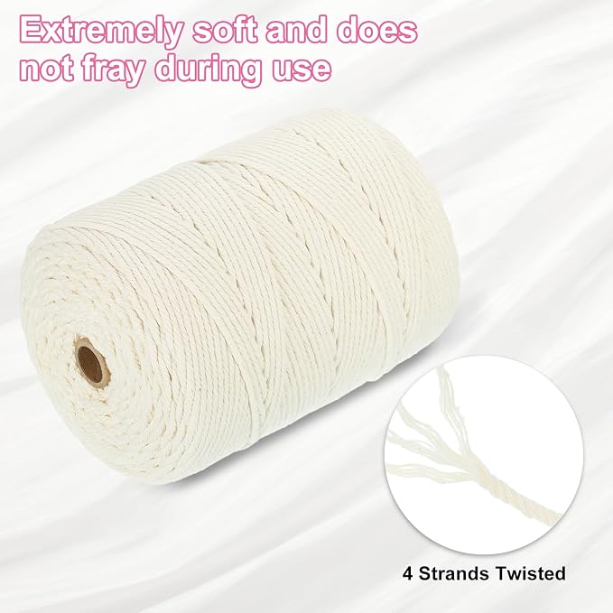 HARFINGTON Natural Macrame Cord 3mm x 328 Yards 4 Strand Twisted Cotton Macrame - Image 3