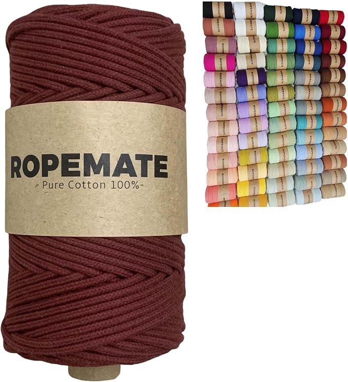ROPEMATE 100% Cotton Macrame Cord 3mm x110Yards Soft Double Braided Cotton Rope by ROPMEATE
